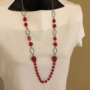 Red Howlite Skull Necklace